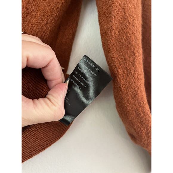 Anthropologie Jolene Burnt Orange Merino Wool Cowl Neck Cropped Sweater Sz Small - Picture 9 of 9